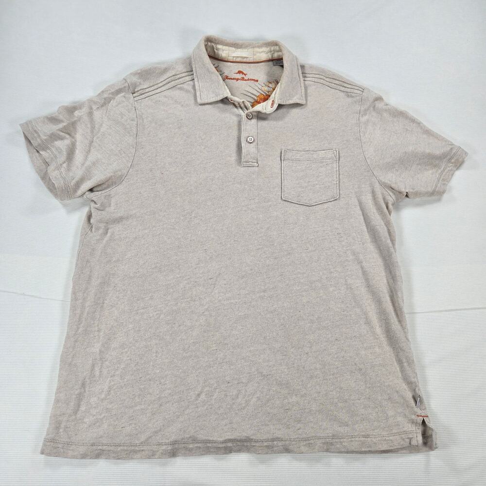 Tommy Bahama Silk Blend Short Sleeve Tan‎ Brown Polo Shirt Men's Size Medium
